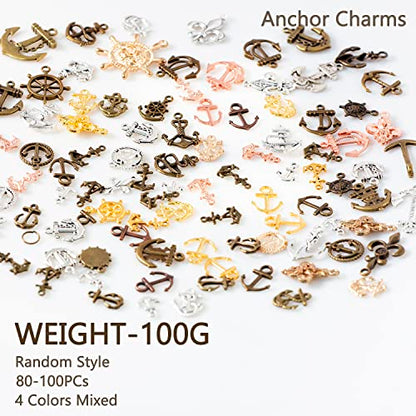 stino 100 G Mixed Style Metal Charms for Jewelry Making, Bulk Silver & Gold Plated, for Bracelet, Necklace, Earrings DIY Crafts - style: Anchor and Compass Wheel