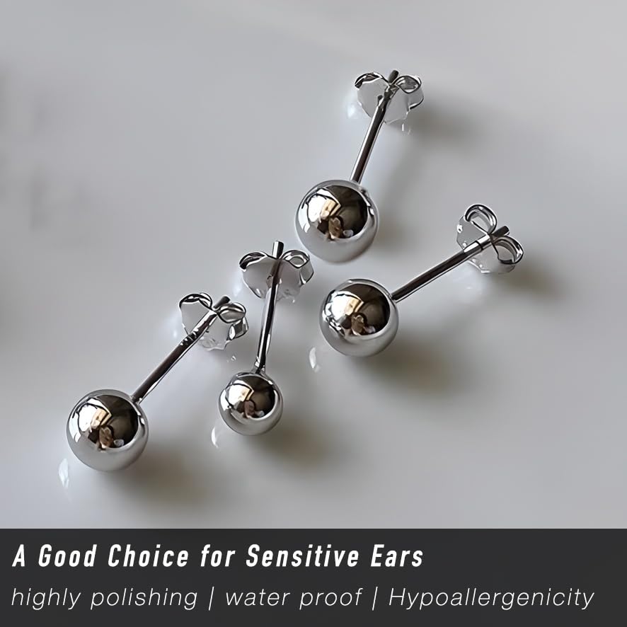 15 Pairs Surgical Steel Ball Stud Earrings Set | Fadeless, PVD Plating, Stainless Steel, Fadeless, Waterproof, High Polish, Hypoallergenic - color: Silver 16Pairs (4mm 5mm )
