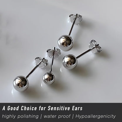 15 Pairs Surgical Steel Ball Stud Earrings Set | Fadeless, PVD Plating, Stainless Steel, Fadeless, Waterproof, High Polish, Hypoallergenic - color: Silver 16Pairs (4mm 5mm )