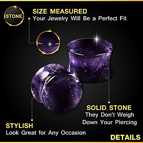 Organic Stone Amethyst Double Flared Saddle Ear Gauge Double Flare plugs Stretcher Lobe Earring Piercing Jewelry Choose Sizes - color: 2pcs-2g (6mm)-Stone