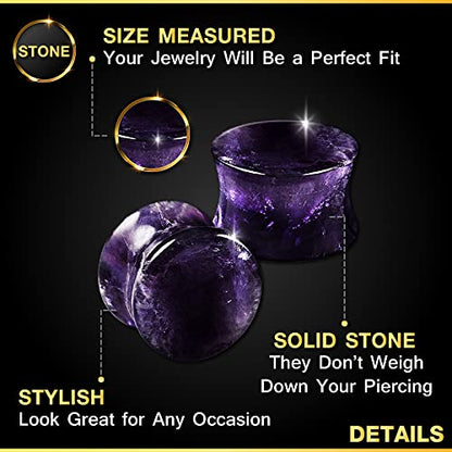 Organic Stone Amethyst Double Flared Saddle Ear Gauge Double Flare plugs Stretcher Lobe Earring Piercing Jewelry Choose Sizes - color: 2pcs-2g (6mm)-Stone