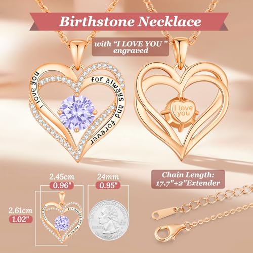 CDE Engraved Forever Love Heart Birthstone Necklace Jewelry Gifts for Women | Hypoallergenic,Nickel-Free & Lead-Free,3 x 3 mm 5A CZ Heart Pendant,Anniversary Christmas Birthday Gift for Girlfriend Wife - color: 06-June, style: Rose Gold Plated