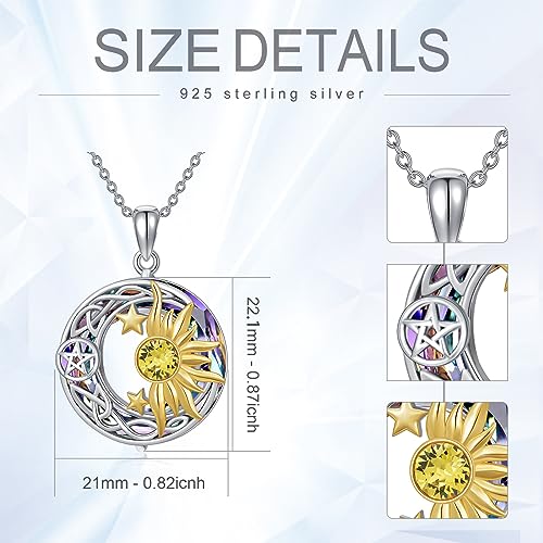 AOBOCO 925 Sterling Silver Moon Sun Star Necklace Celtic Jewelry for Women Girls - color: Circle Crystal-Purple Color