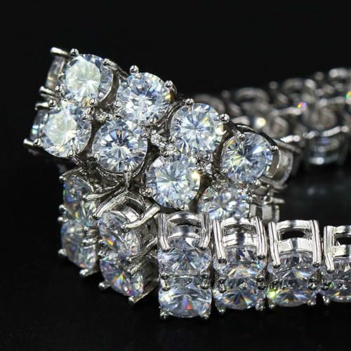 JINAO 2-Row Tennis Bracelet for Men & Women, 14K Gold Plated Brass, Iced-Out Cubic Zirconia Chain, Unisex Hip-Hop Style - color: 9" Silver