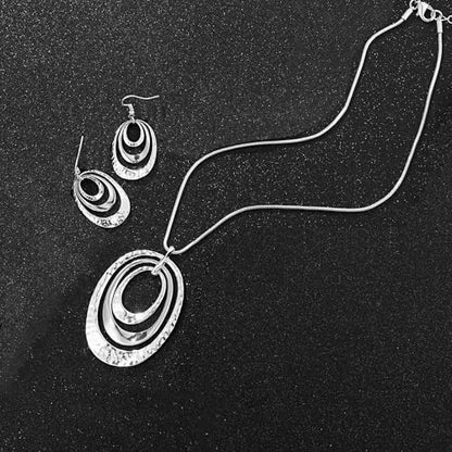3 Circles Silver Hoop Earrings Necklace Set for Women Geometric Jewelry Set | 925 Silver Hypoallergenic Small Hoop Circle Geometry Textured Finish Minimalist Style Comfortable Wear - style: Silver Three Hoops