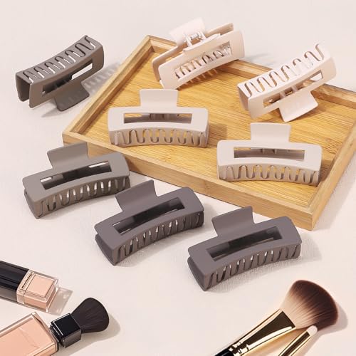 8 Pcs Large Hair Claw Clips 4.1 Inch Non-slip Big Square Matte Hair Claws for Women, Strong Hold Banana Clip for Thick Thin Hair(White/Brown) - color: White/Brown