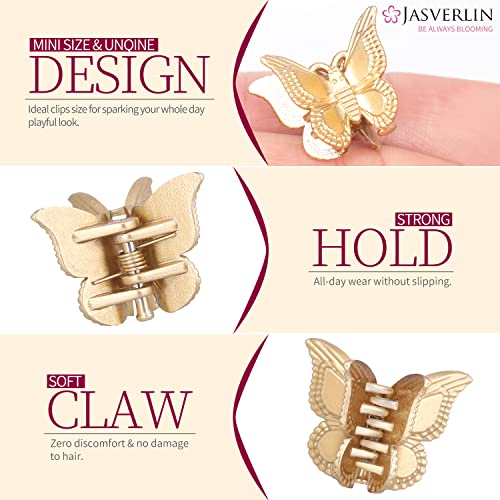 JASVERLIN Mini Butterfly Hair Clips 50pcs - Non-Slip Metallic Silver Gold Hair Claws Clip Y2K 90s 2000s Small Tiny Cute Accessories Organizer for Women Girls (Silver & Gold) - color: Silver & Gold
