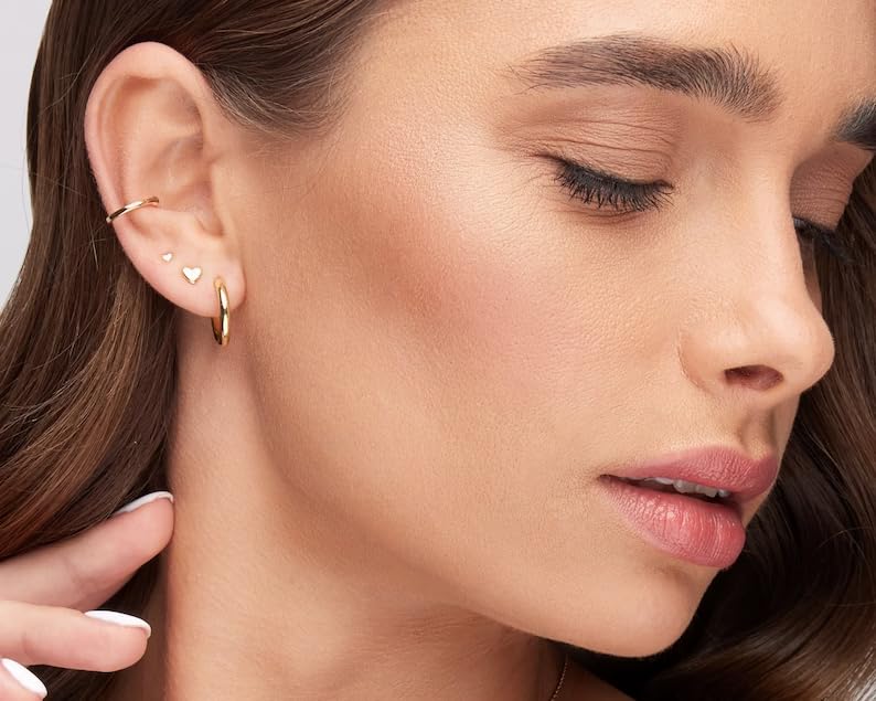 JINERA 5 Pairs Stud Earrings for Women 14K Plated Gold/Silver Pearl Ball Small Stud Earrings Set Cartilage Piercing Hypoallergenic Lightweight Flatback Earrings Jewelry Gifts for Women - color: 5 Pairs Heart Stud Earrings - Gold