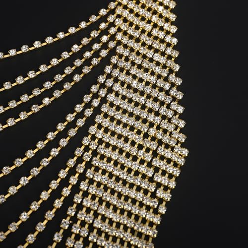 Full Rhinestone Body Chain Crystal Crossover Bra Body Chain Necklace Boho Multilay Costume Chest Chain Beach Sexy Bikini Nightclub Body Chain Party Rave Accessories for Women - color: Gold