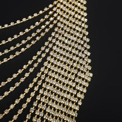 Full Rhinestone Body Chain Crystal Crossover Bra Body Chain Necklace Boho Multilay Costume Chest Chain Beach Sexy Bikini Nightclub Body Chain Party Rave Accessories for Women - color: Gold