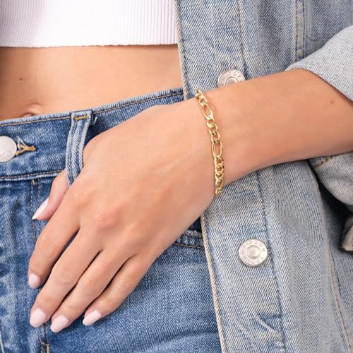 Barzel 18K Gold Plated Figaro Bracelet - Made In Brazil - color: 6MM, size: 7 Inches