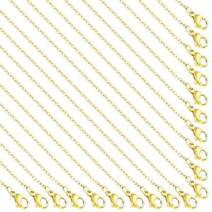 GTVOODX 20 Pcs 14k Gold Plated Stainless Steel Necklace Chains Bulk 18 inch Dainty Cable Chain Pack with Extender Lobster Clasps for DIY Jewelry Making - color: 14K Gold, size: 18 Inch