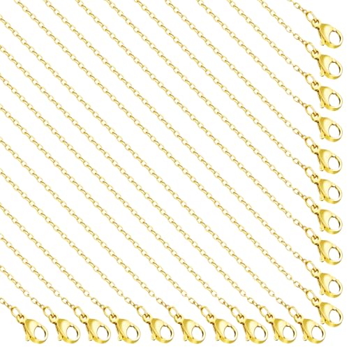 GTVOODX 20 Pcs 14k Gold Plated Stainless Steel Necklace Chains Bulk 18 inch Dainty Cable Chain Pack with Extender Lobster Clasps for DIY Jewelry Making - color: 14K Gold, size: 18 Inch