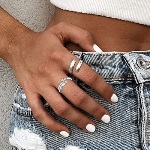 OOOPEL Sterling Silver Adjustable Ring S925 Silver Rings for Women Cubic Zirconia Twist Love Knot Dainty Ring Silver Minimalist Open Finger Rings Silver Thumb Sterling Silver Ring - color: feather ring