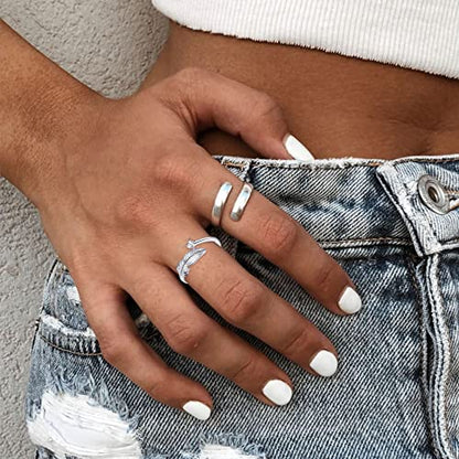 OOOPEL Sterling Silver Adjustable Ring S925 Silver Rings for Women Cubic Zirconia Twist Love Knot Dainty Ring Silver Minimalist Open Finger Rings Silver Thumb Sterling Silver Ring - color: feather ring
