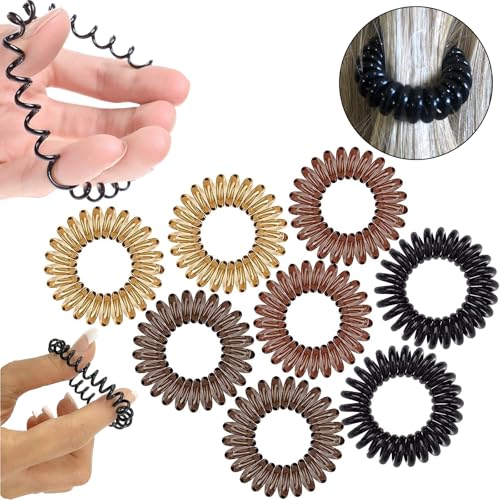 8 Pcs Spiral Hair Ties No Damage Creaseless Phone Cord Coil Scrunchies for Thick Hair Plastic Curly Ponytail Holders for Women, Girls and Teens Invisibobble Elastic Teleties women Bands