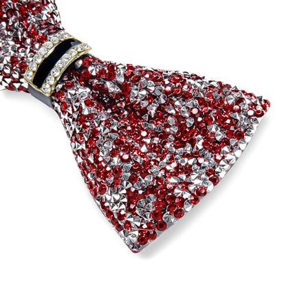 DiBanGu Mens Rhinestone Bow Tie with Ring and Lapel Pin Set | Adjustable Strap,Pre-tied Style,3PCS,Sequin Diamond Bowties，Solid/Mix Color,Shiny Accessory,for Party Prom Banquet Wedding - color: Red and Silver