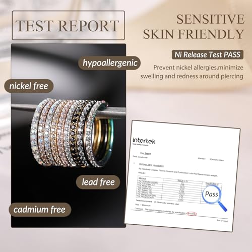 GAGABODY Surgical Steel Hypoallergenic Nose Ring Earring CZ Hoop for Unisex | Hinged Seamless Clasp,Used in Nostril,Septum,Lip,Eyebrow,Nipple and All Ear Piercings.22G to 12G,Inner Diameter 5mm to 14mm - color: Style1:Silver+Clear CZ, size: 16G-9mm