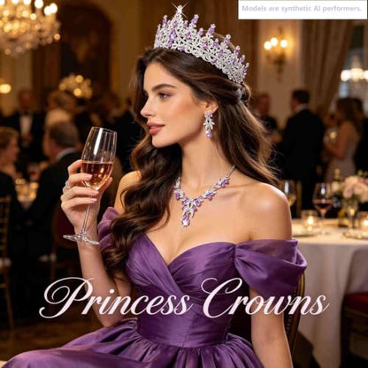 Kamirola Tiaras and Crowns for Women,Tiaras Earrings Necklace, Crystal Bridal Jewelry Set, Costume Jewelry for Women Party Halloween Prom Pageant - color: SILVER PURPLE