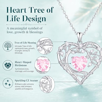 Gamtic Tree of Life Birthstone Pendant Necklace - Heart Cubic Zirconia Diamond Necklace Birth Month Necklaces Birthday Gift for Her Wife Mom Daughter Grandma Girlfriend Anniversary Jewelry Gift - style: October