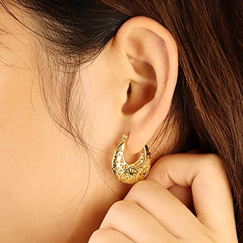 ALEXCRAFT Gold Filigree Hoop Earrings for Women 14K Gold Plated Medium Size Hypoallergenic Statement Earring | 14K Gold Plated Medium Size Hypoallergenic Earring