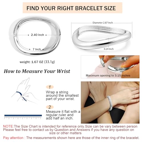 Elegance 11 designs Gold Plated Cuff Bangle Bracelets For Women Trendy Hinged Cuff Open Wide Chunky Gold Bracelet Minimalist Bangle Jewelry Gift - color: Silver Irregular