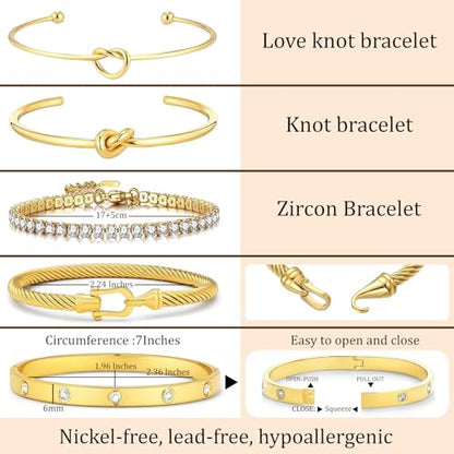 18 K Gold Plated Love Bangle Bracelet Stack Cuff Jewelry for Women Jewelry Set for Women Gift with Box - style: style7
