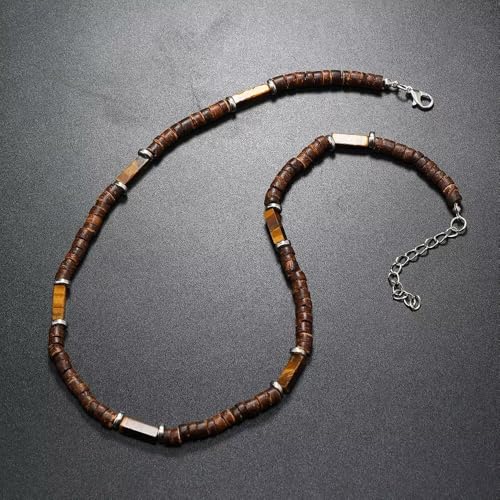 Handmade Wooden Beads Choker Necklace for Men Women Bohemian Coconut Beaded Surfer Necklace Hawaiian Summer Beach Jewelry - color: Brown