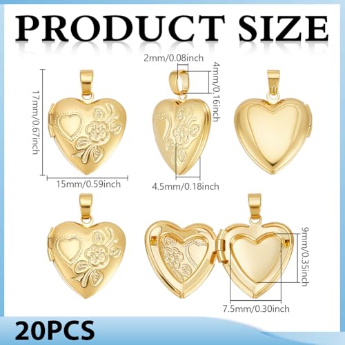 UNICRAFTALE Golden Locket Pendants Small Heart Photo Frame Charms Metal Memory Locket Charms Heart Picture Frame Bouquet Charm for DIY Jewelry Making - style: Heart and Flower