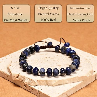 468Handmade Adjustable Natural Gemstone Crystal Bracelet Healing Power Energy Inspirational Gifts with Card for Unisex - color: 08-Blue Sodalite(Wisdom), size: 5x8mm
