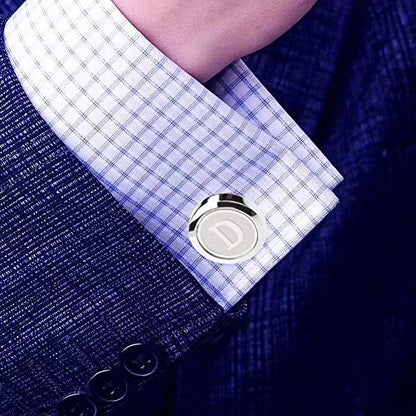 Mens Classic Stainless Steel Initial Cufflinks 26 Alphabet Initial Letter Cufflinks Business Wedding Shirts A-Z - style: D