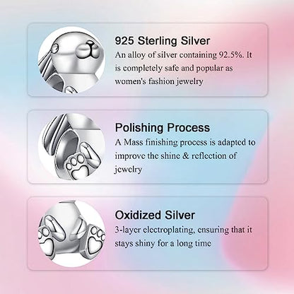 Bible Family Mom Wife Love Heart Dangle Charm 925 Sterling Silver Charms fits Bracelets and Necklace Pendant Bead Charms Jewelry Present for Women Family Friends - style: Cute Rabbit Charm