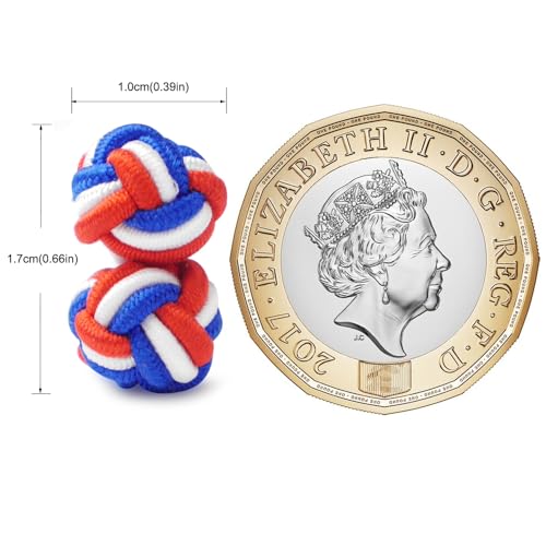 HONEY BEAR Round Silk Knot Elastic Fabric Cufflinks for Men Women 1 Pair | Wedding Business, Tarnish-Resistant, for Groomsmen, Father, Husband, Wife, Anniversary, and Formal Events - style: Blue+Whie+Red