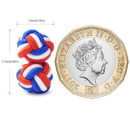 HONEY BEAR Round Silk Knot Elastic Fabric Cufflinks for Men Women 1 Pair | Wedding Business, Tarnish-Resistant, for Groomsmen, Father, Husband, Wife, Anniversary, and Formal Events - style: Blue+Whie+Red