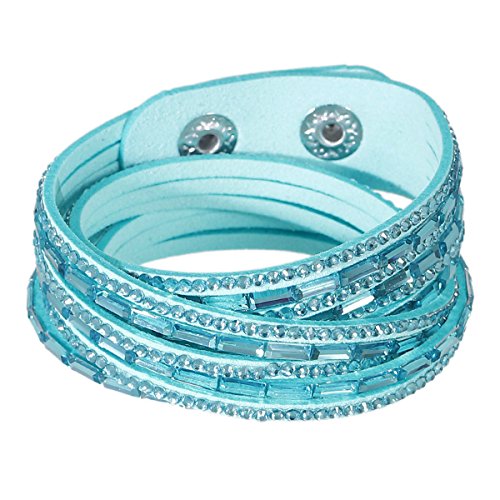 Sexy Sparkles Suede Velvet Wrap Bracelet – Adjustable Multi-Layer Jewelry with Snap Clasp for Women. - color: Mint Green