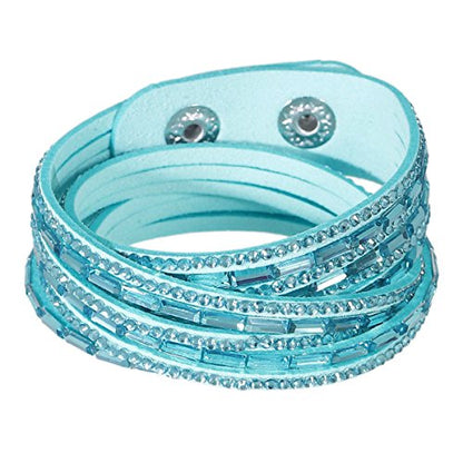 Sexy Sparkles Suede Velvet Wrap Bracelet – Adjustable Multi-Layer Jewelry with Snap Clasp for Women. - color: Mint Green