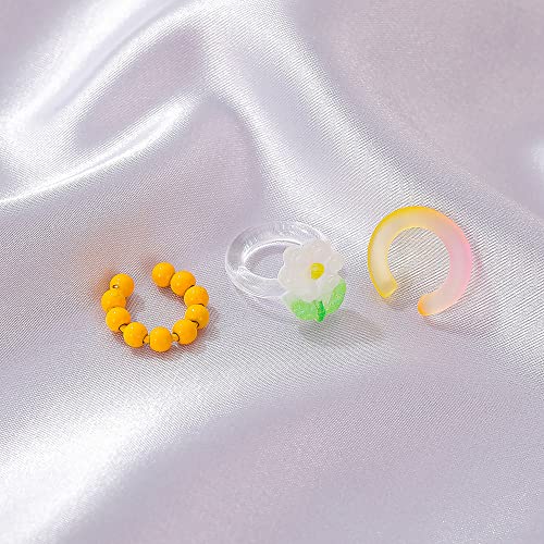 Sweet Flower Ear Cuffs Wrap Earrings for Women Acrylic Resin Colorful Bead Ball Cartilage Earring Fake Huggie Hoops Non Piercing Clip On Lovely Summer Ear Jewelry Gifts 3 PCS Set