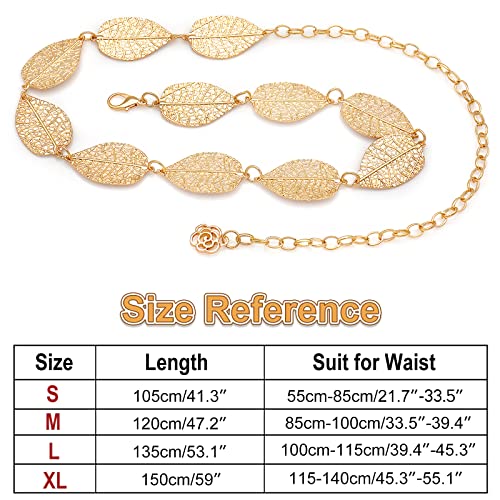 Metal Waist Chain Body Jewelry Link Belt for Women Girls - color: Leaf Gold 1, size: S: 35.4 in (90 cm)