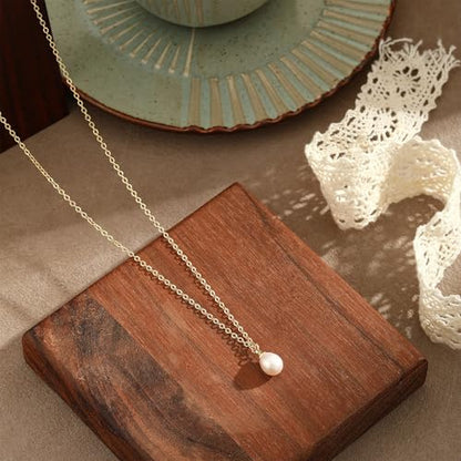 Gold Pearl Necklaces for Women - White Pearls Jewelry Gifts Wedding Bride Bridesmaid Jewelry - color: Gold-Single Pearl
