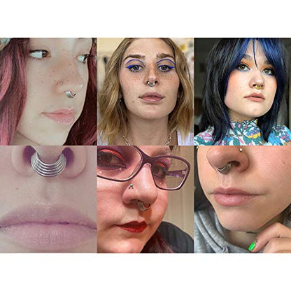 FUNLMO 18G 16G Septum Jewelry Triple Stacked Septum Nose Ring Surgical Steel Daith Conch Helix Cartilage Lobe Piercing Jewelry - color: Style 2: Black-5 tier stack