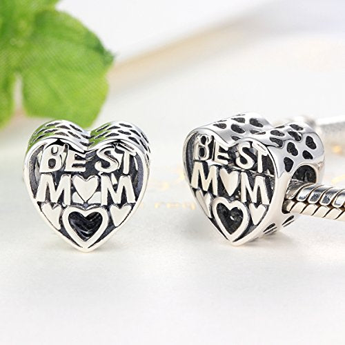 925 Sterling Silver Charms Pendants Mom Heart Dog koi fish Sea Turtle Football Charms for bracelet Pendants Beads Mom Sister Wife Family, Friends, Birthday gifts - style: Best Mom Charm