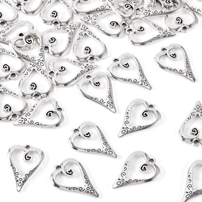 Elecrelive Crystal Heart Charms Rhinestone Heart Pendants Valentine Charms for Necklace Bracelet Earring Wedding Jewelry - color: Antique Silver