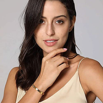 VQYSKO Love Friendship Bracelet Bangle Gold Rose Gold Silver with Cubic Zirconia Stones Stainless Steel Hinged Jewelry with Crystal Oval Bracelet Birthday Present for Her Women Teen Girls - style: 7 Inch-Heart-Golden