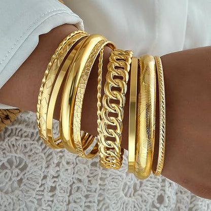 ÌF ME Gold Bangle Bracelets for Women, Indian Bangles Stackable Set, Multi Layer Textured 18K Gold Plated Chunky Bracelets Boho Jewelrys Set - style: A-10PCS Chunky bangle set