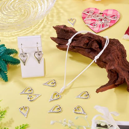 Elecrelive Crystal Heart Charms Rhinestone Heart Pendants Valentine Charms for Necklace Bracelet Earring Wedding Jewelry - color: Antique Silver