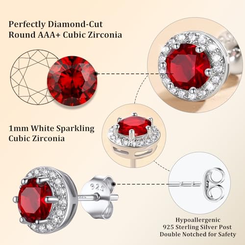 Bestyle 8mm Small Birthstone Earrings for Women with Hypoallergenic Sterling Silver Post,Sparkle Heart/Round Womens Studs Earrings, Great Birthday/Christmas/Anniversary Jewelry for Wife Mother - color: 01. Jan. Garnet-Round