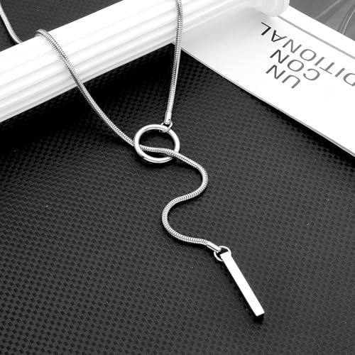 Slip Chain Necklaces for Women Stainless Steel Bar Pendant Choker Necklace Boho Handmade Long Lariat Necklace Silver Statement Punk Rock Collar Jewelry - style: Choker