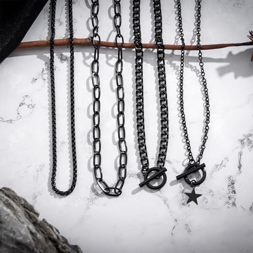 4 Pcs Black Necklace,Star Necklace Layered Necklaces for Women Goth Emo Jewelry Gothic Necklaces for Women - color: black star