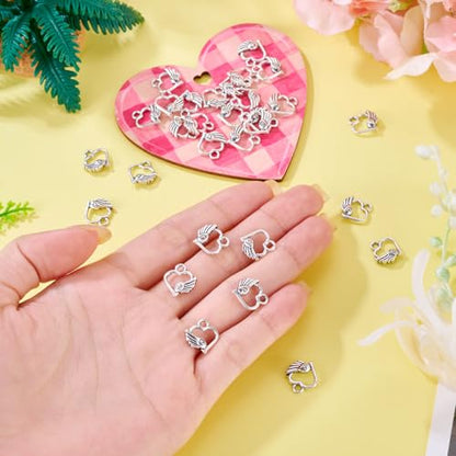 Elecrelive Crystal Heart Charms Rhinestone Heart Pendants Valentine Charms for Necklace Bracelet Earring Wedding Jewelry - color: Antique Silver-13mm