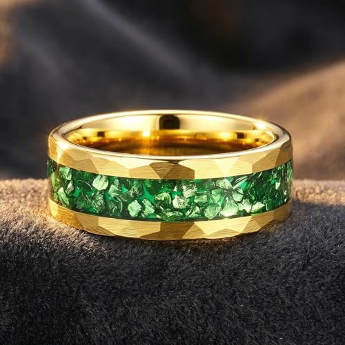 4mm/8mm Tungsten Wedding Bands for Men Women Ruby/Morganite/Emerald | Aquamarine/Zirconia, Black/Rose Gold/14K Gold, Engagement Promise Ring, Anniversary Valentine Day Birthday Gift for Him/Her - color: 8mm Gold and Green